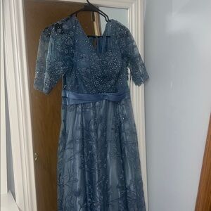 Elegant Blue Gown with Beaded Details